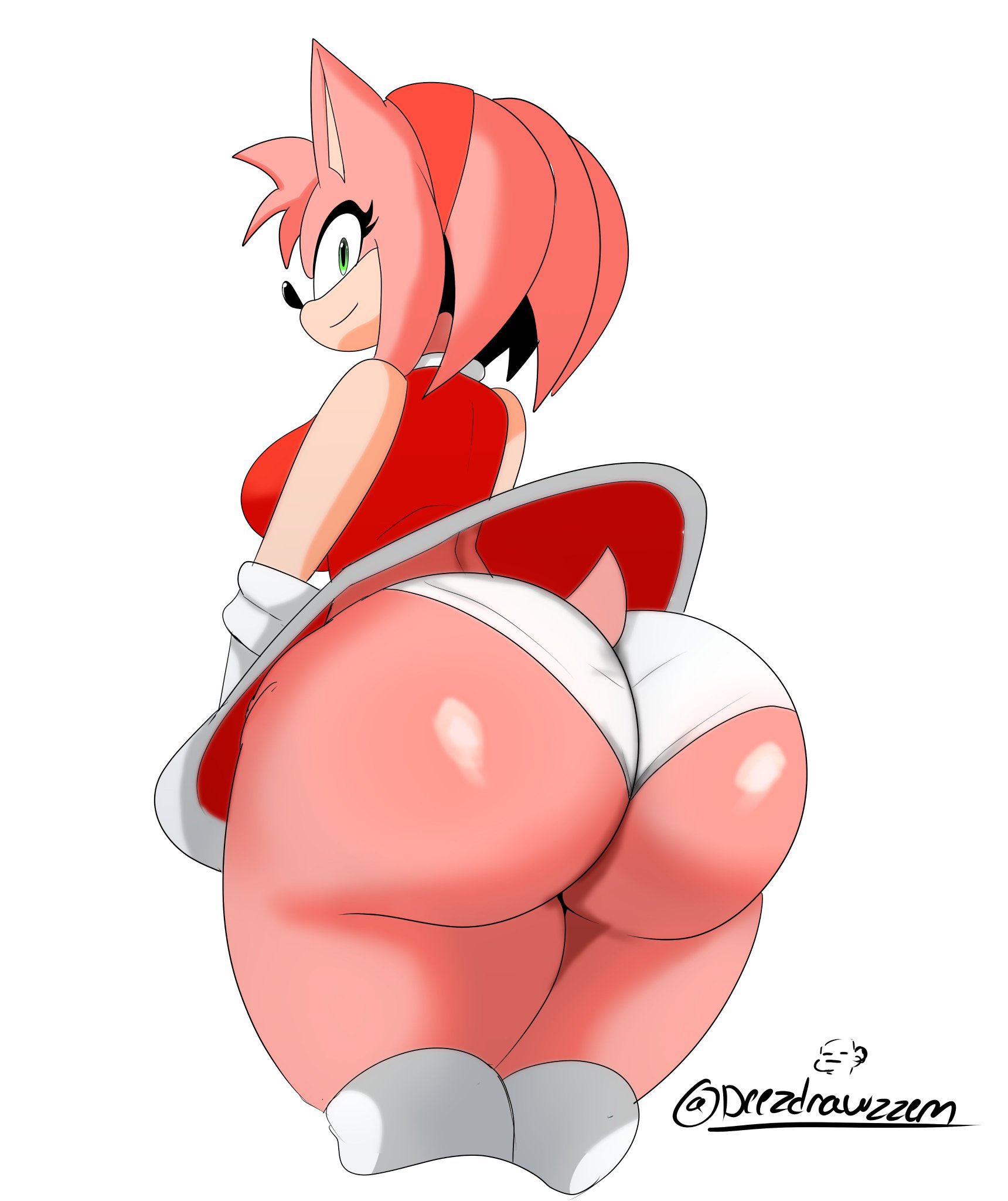 1girls, amy rose, anthro, ass, ass focus, female, female focus, female only, large ass, large butt, panties, sega, shiny butt, sonic (series), sonic the hedgehog (series), susknuckles, upskirt, white panties