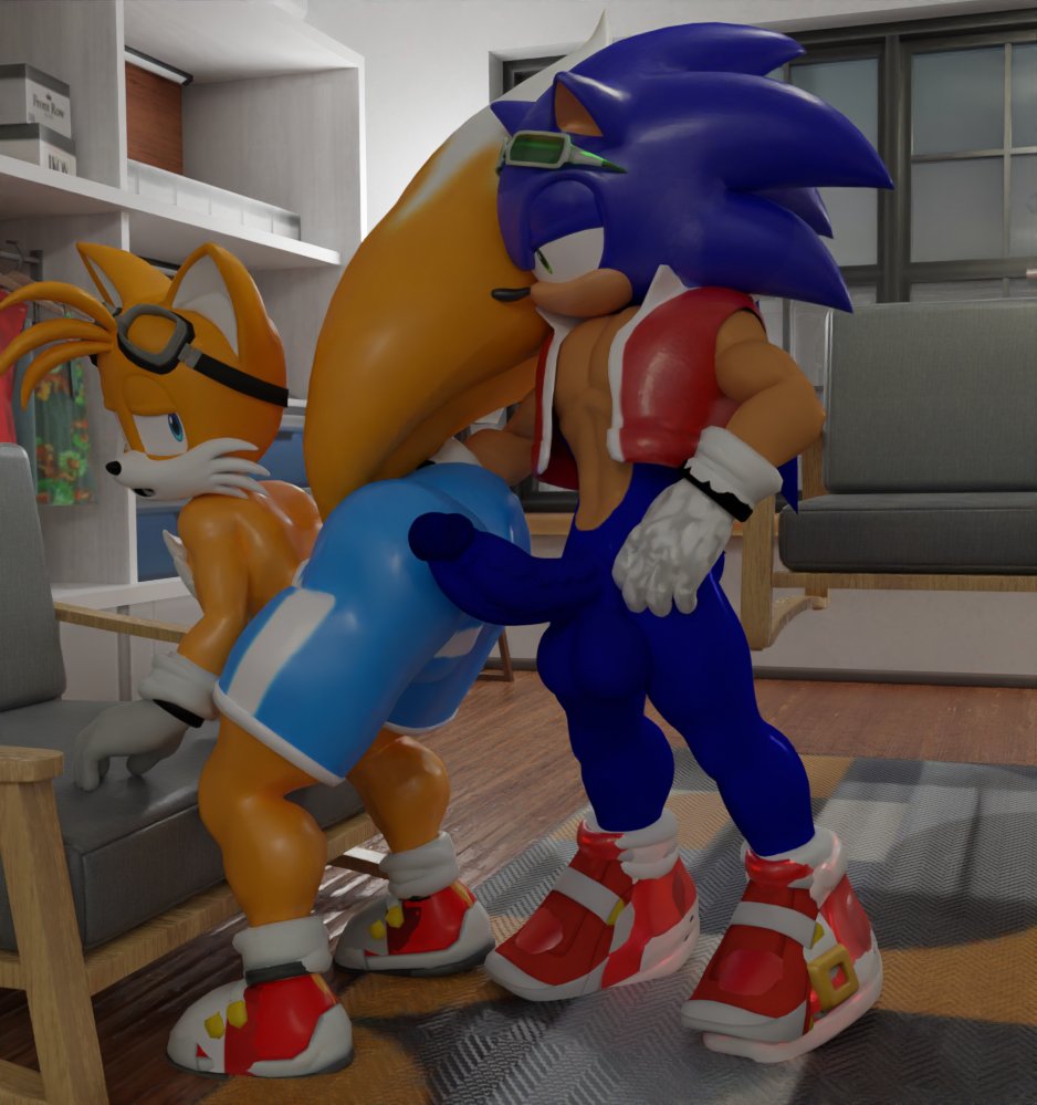 2boys, 3d, 3d (artwork), ass, erect penis, erection, gay, looking at partner, male, male only, male/male, penis, penis on ass, sfm, shorts, sonic (series), sonic the hedgehog, sonic the hedgehog (series), susknuckles, tails, tails the fox