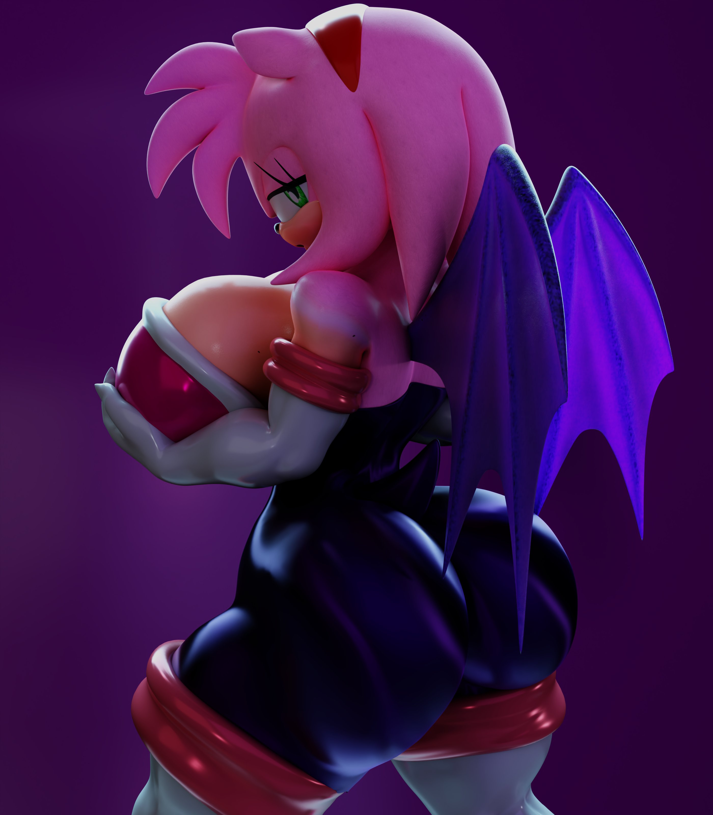 1girls, 3d, 3d (artwork), amy rose, amy the bat, anthro, ass, bat wings, big ass, big breasts, big butt, blender (software), bodysuit, breasts, cleavage, clothing, female, furry, huge ass, huge breasts, jpeg, large ass, large breasts, neenbeanmachine, rouge the bat (cosplay), sideboob, solo, solo female, sonic (series), sonic the hedgehog (series), thick, thick thighs, wings