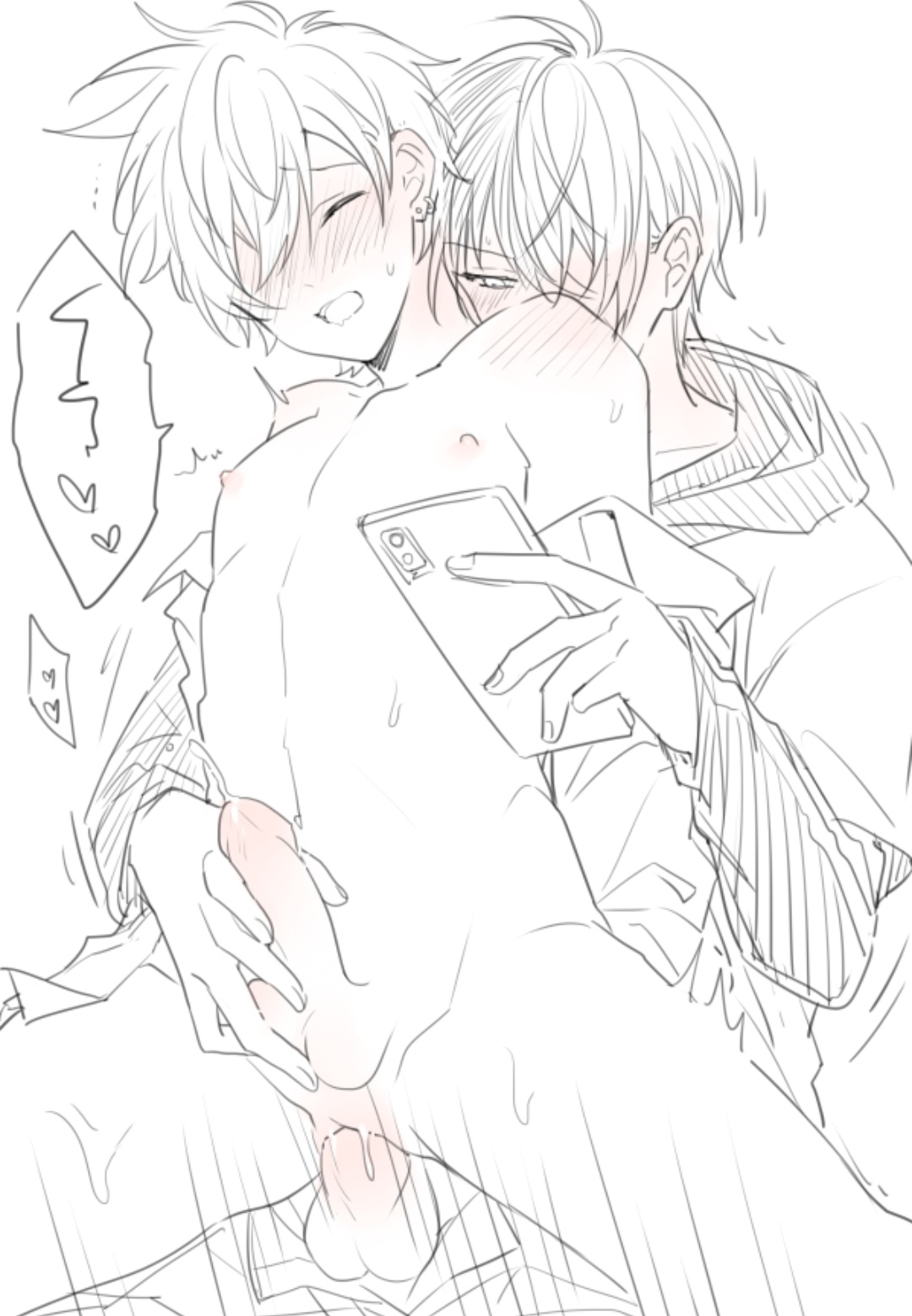 2boys, anal, anal sex, aoyagi touya, blush, blushing, cumming, cumming from anal sex, cumming while penetrated, cumshot, gay, gay sex, hand on penis, handjob, male, male only, male penetrated, male penetrating male, male/male, moaning, moaning in pleasure, naked, nipples, nude, nude male, partially clothed, penetration, penis, phone, project sekai, recording, shinonome akito, taking picture, uncensored, yaoi