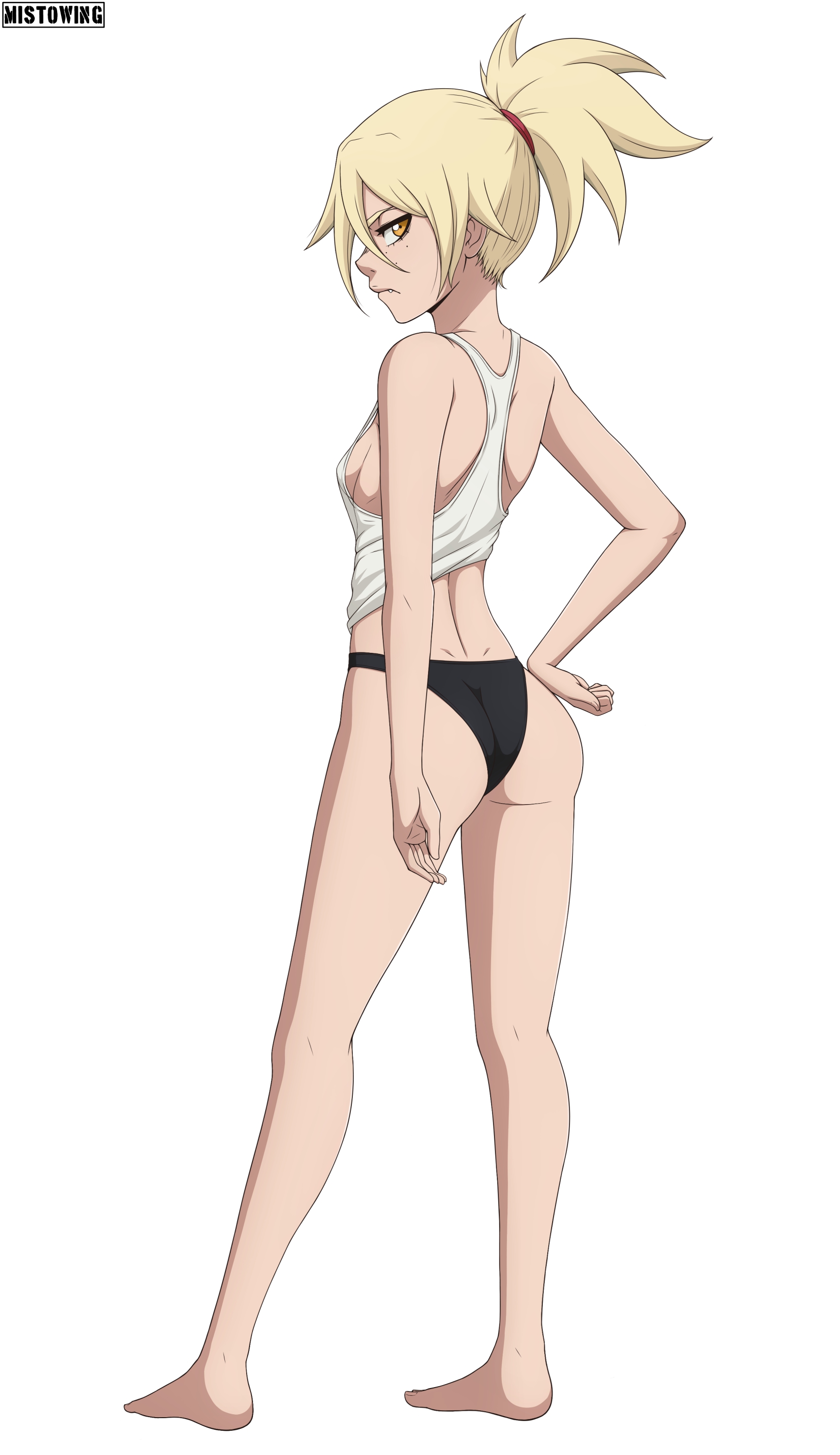 1girls, ass, bleach, blonde hair, breasts, female, female only, full body, hair tie, hiyori sarugaki, mistowing, orange eyes, petite, ponytail, sarugaki hiyori, small ass, small breasts, solo, thighs