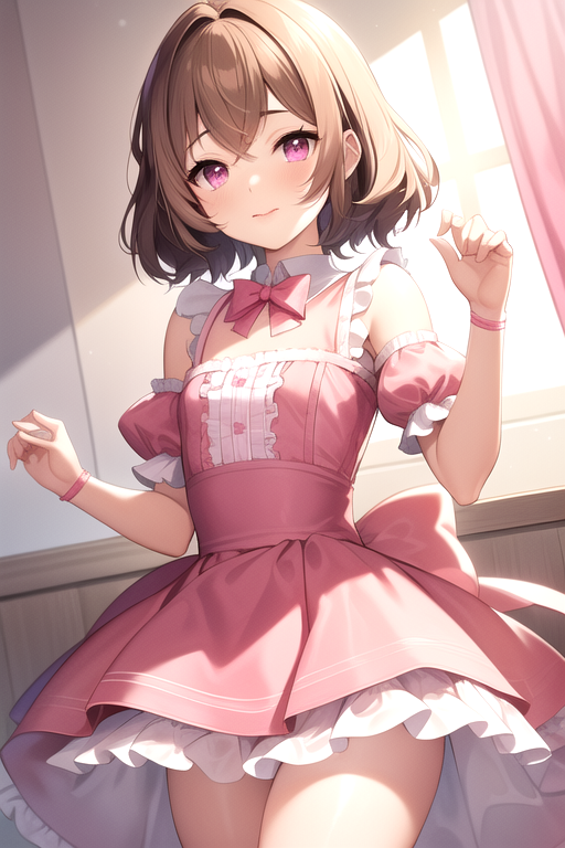 ai_generated daniela daniela_(ai) femboy light_brown_hair pink_eyes pink_maid_outfit smile trap