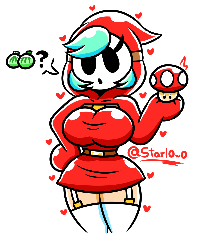 1girls ? belt big_breasts big_thighs breasts brown_belt clothed clothing cyan_hair female female_only garter_straps heart holding_mushroom hoodie light-skinned_female light_skin mario_(series) mask melons mushroom nintendo pale-skinned_female pale_skin power_up red_hoodie shy_gal shy_gal_red solo starlowo stockings super_mario_bros. super_mushroom thick thick_hips thick_thighs thighhighs white_background white_garter_straps white_stockings white_thighhighs wide_hips