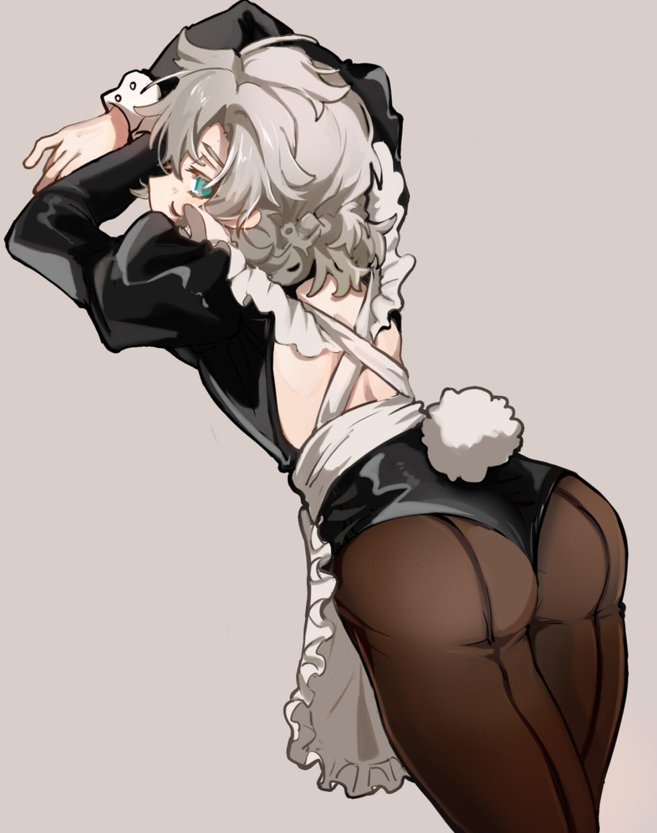 albedo (genshin impact), bunnysuit, femboy, genshin impact, looking at viewer, maid, maid uniform, male, tagme, tights