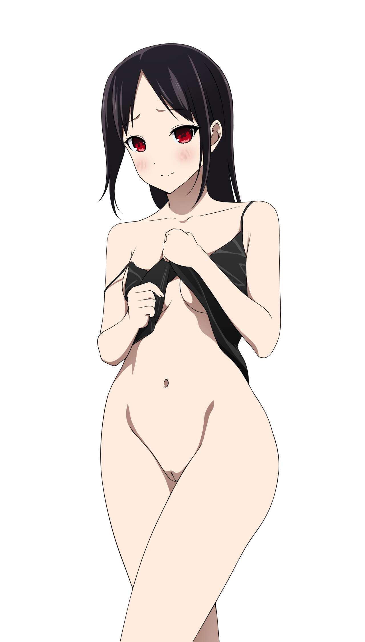 1girls, accurate art style, bottomless, breasts, coro fae, female, kaguya-sama wa kokurasetai ~tensai-tachi no renai zunousen~, official style, pussy, shinomiya kaguya, shirt lift, solo, standing, uncensored