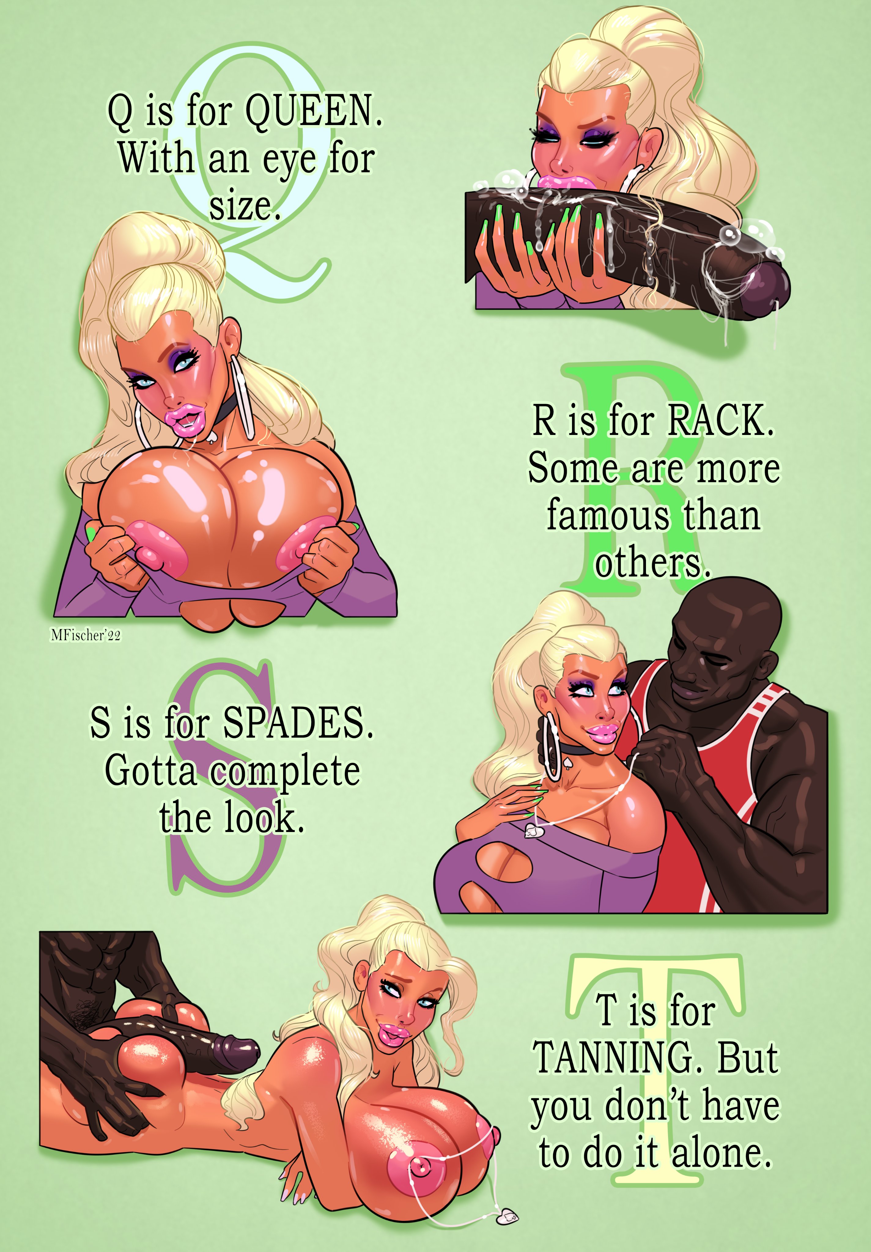 1boy, 1girls, 2022, areolae, ass, assjob, bare shoulders, big breasts, big penis, bimbo, blue eyes, breasts, bubble ass, bubble butt, busty, buttjob, choker, cleavage, cleavage cutout, cock worship, coxville stories, dark skin, dark-skinned male, dress, earrings, eyeshadow, female, female focus, hoop earrings, hoop earrings oversized, hourglass figure, huge breasts, interracial, jenny summers, large breasts, large penis, light skin, light-skinned female, lipstick, long penis, male, meinfischer, necklace, nipples, nude, nude female, nudity, oral, penis, penis awe, pink nipples, pubes, pubic hair, queen of spades, saliva, saliva on penis, saliva trail, skimpy, skimpy clothes, skimpy dress, sucking, sucking penis, tagme, tan, text, the a bb c of coxville (comic), veiny penis, wide hips