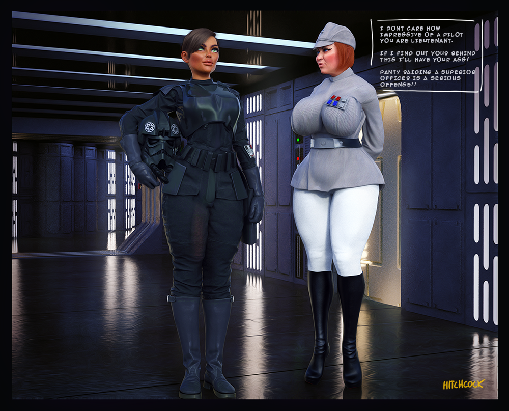 1futa 1girls 3d big_penis blue_eyes boots breasts bulge bulge_through_clothing clothed clothing death_star english_text female front_view full_body futanari green_eyes hallway hitchcock huge_breasts huge_cock imperial_officer leather_boots medium_hair orange_hair penis red_hair short_hair speech_bubble standing star_wars stormtrooper thick_thighs thighs tie_fighter tie_fighter_pilot tie_pilot uniform white_legwear wide_hips