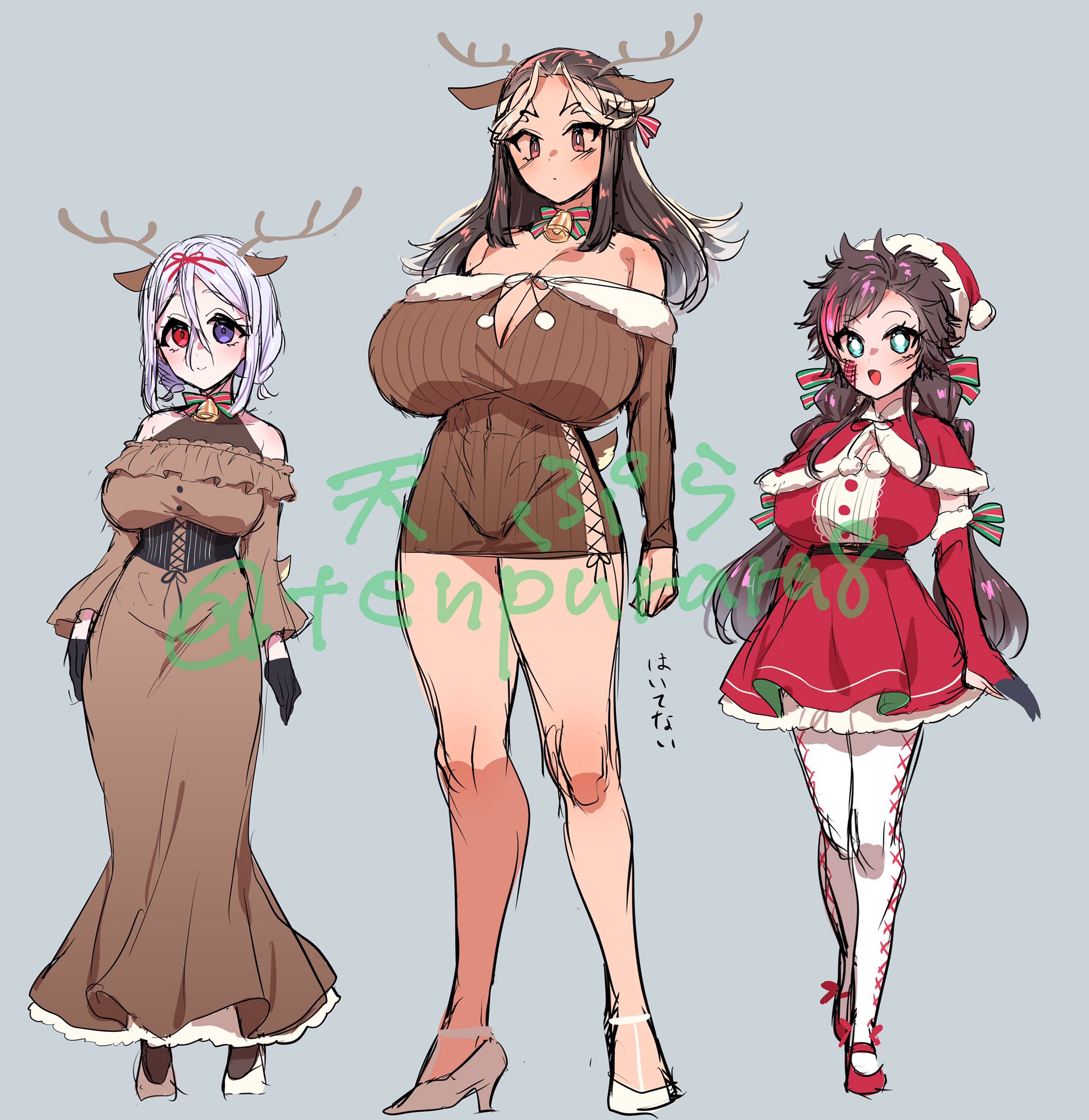 3girls, antlers, ass, big ass, big breasts, breasts, female, female only, genderswap, genderswap (mtf), huge breasts, jack the ripper (shuumatsu no valkyrie), large breasts, multiple females, multiple girls, qin shi huang (shuumatsu no valkyrie), raiden tameemon (shuumatsu no valkyrie), rule 63, shuumatsu no valkyrie, size difference, tenpura (artist), tenpura (tenpura621)