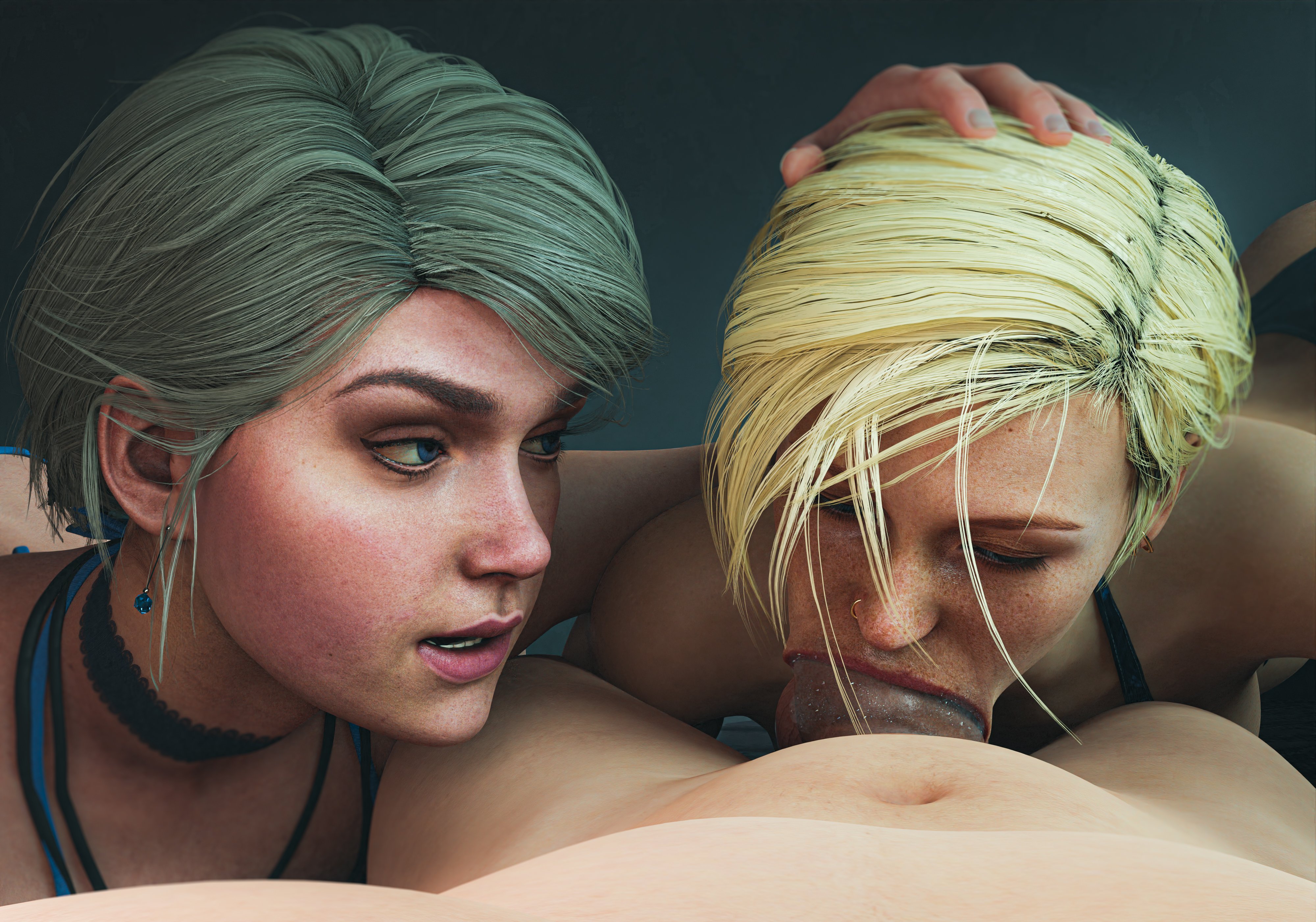 1boy, 2girls, 3d, ass, assisted fellatio, athletic, athletic female, big ass, big penis, blender, blonde hair, blue eyes, cassie cage, choker, completely naked, completely nude, crossover, cum, cum in mouth, cum inside, dc, dc comics, deep penetration, deepthroat, ear piercing, face fucking, fellatio, female, high resolution, huge cock, human, injustice 2, kara danvers, kara zor-el, light skin, light-skinned male, looking pleasured, male, male/female, mortal kombat, mortal kombat 11, mouthful, nose piercing, nude, nude male, open mouth, opened mouth, oral, oral penetration, oral sex, orgasm, orgasm face, partial male, partially clothed, penis, pleasure face, pov, project vega, realistic, realistic textures, sucking, sucking penis, supergirl, supergirl (injustice), superman (series), teamwork, thong, threesome, tied hair