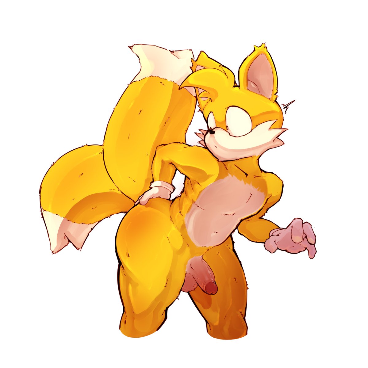 1boy, anthro, ass, balls, big ass, big butt, femboy, fur, furry, furry only, lewd potato, looking back, male, male only, miles prower, penis, sega, solo, sonic (series), sonic the hedgehog (series), tail, tails, tails the fox, twink