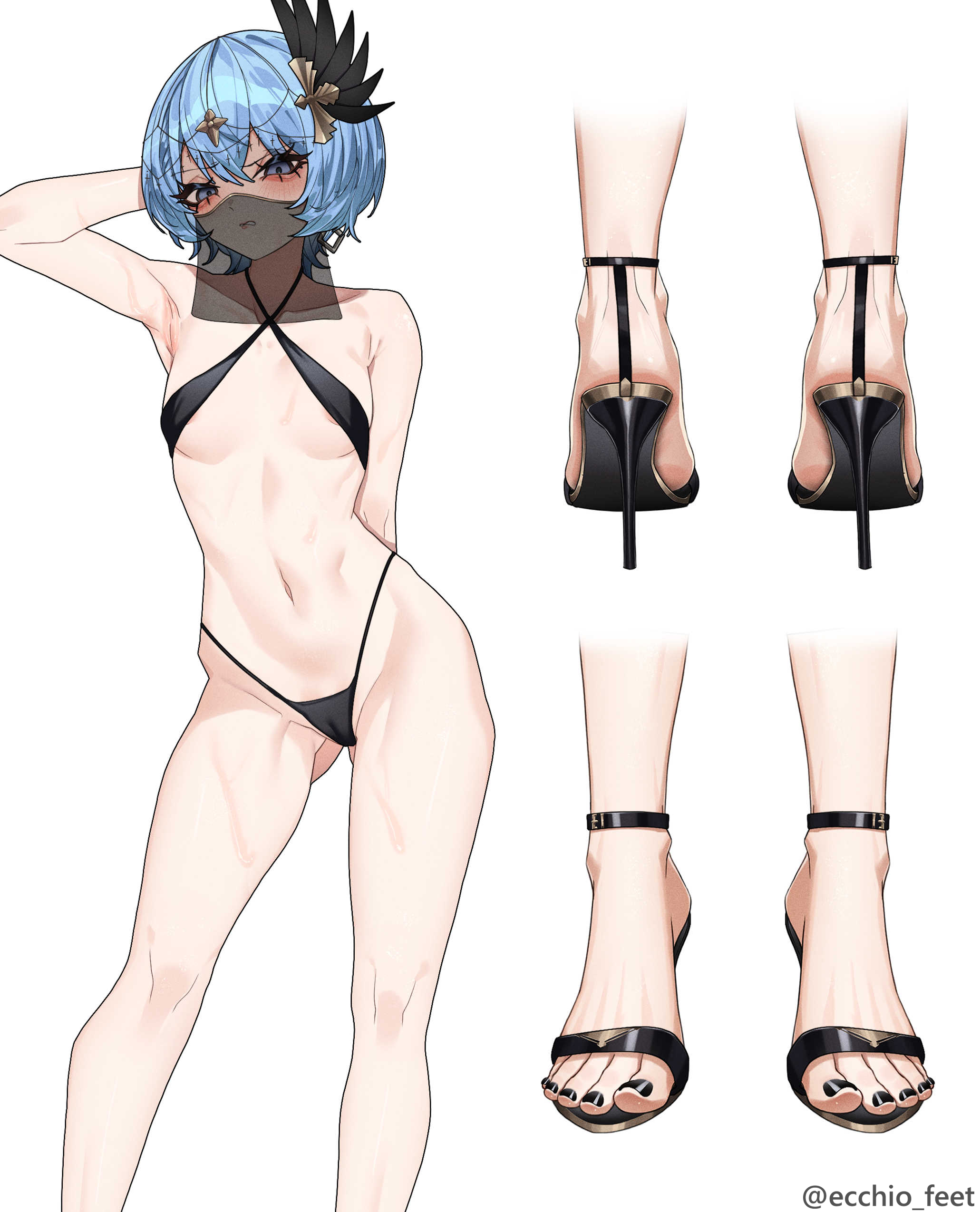 1girls, areola slip, arm up, black heels, black toenail polish, black toenails, blue hair, cameltoe, clothed, clothed female, collage, disgusted, ecchi-o, feet, feet fetish, feet focus, foot, foot fetish, foot focus, footwear, front and back, heeled boots, heels, hips, hololive, hoshimachi suisei, micro bikini, mouth veil, nipple slip, official alternate hairstyle, open toe footwear, open toe heels, open toe shoes, pale skin, pale-skinned female, shoes, skinny, small breasts, soles, soles female, toenail polish, toenails, toes, virtual youtuber, wide hips