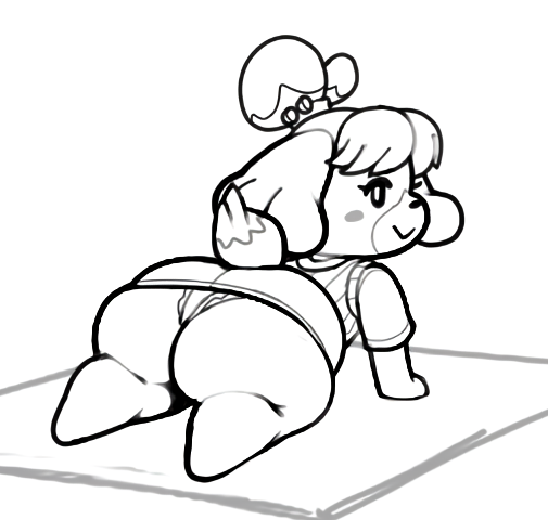 1girls animal_crossing anthro big_ass big_butt big_hips blush_stickers bottom_heavy box_(hajimeyou654) canid canid_humanoid canine colorless doodle huge_hips isabelle_(animal_crossing) looking_back lowres nintendo on_all_fours short_skirt simple_background thick_thighs visible_underwear yoga_mat