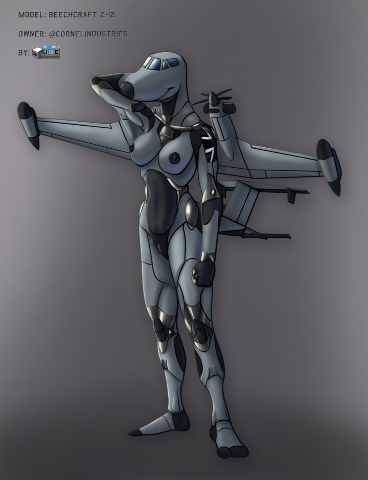 aeromorph aircraft airplane beechcraft_c-12 breasts drqube female genitals grey_body living_machine machine nipples pussy robot solo solo_focus solo_in_panel tail vehicle wings