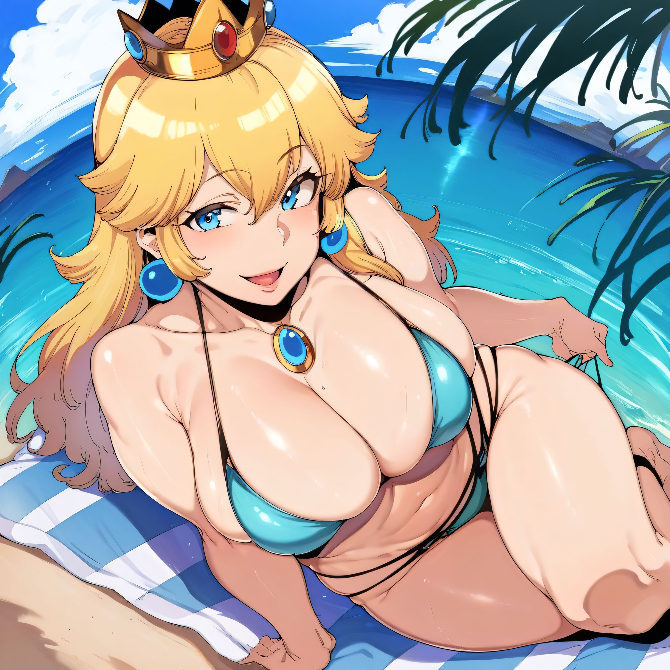 1girls, ai generated, alternate breast size, big breasts, bikini, blonde hair, blue eyes, breasts, busty, castle12, curvaceous, curvy, curvy body, curvy female, curvy figure, female, huge breasts, large breasts, long hair, mario (series), nipples, princess peach, sweat, sweating, sweaty, sweaty body, sweaty breasts, thick thighs, thighs, venus body