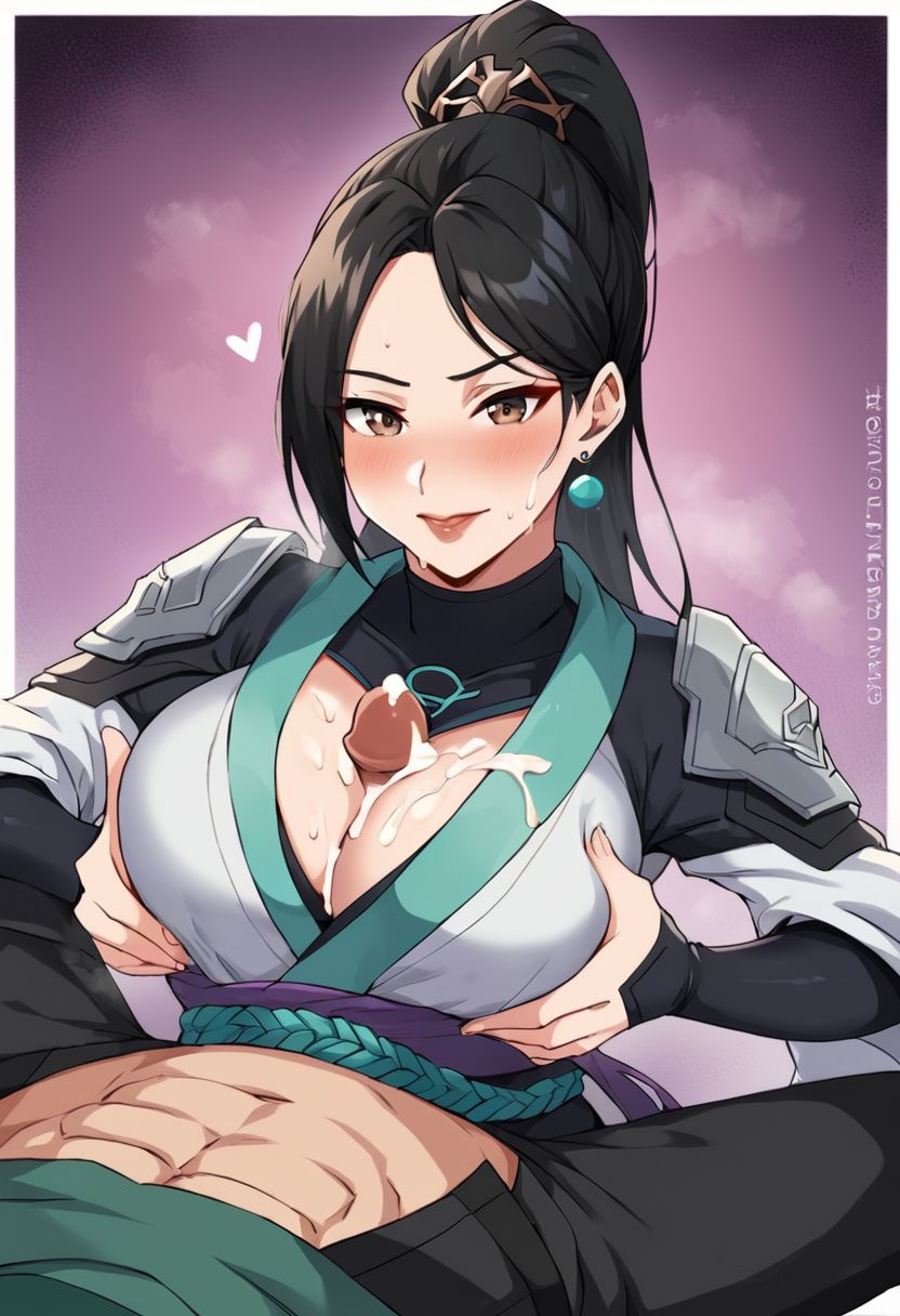 ai generated, breasts, cum, cum on breasts, female, large breasts, ling ying wei, paizuri, riot games, sage (valorant), titfuck, titfuck under clothes, titjob, valorant