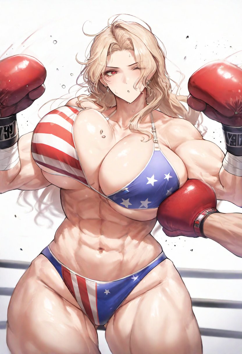 1girls abs adult adult_female ai_generated american_flag american_flag_bikini athletic_female belly_button big_ass big_breasts big_butt bikini bikini_bottom bikini_top blonde_hair blush blush boxing boxing_gloves boxing_ring breast_punch breasts breasts breasts_bigger_than_head busty curvaceous curvy_female curvy_figure erect_nipples_under_clothes exhausted female female_focus fight fighting_stance first_person_view fit_female huge_breasts large_breasts light-skinned_female light_skin long_hair massive_breasts mature_female mature_woman movement_lines muscular muscular_arms muscular_female muscular_legs muscular_thighs original original_character pov red_boxing_gloves red_eyes ryona six_pack standing steaming_body sweat sweatdrop sweating thick thick_hips thick_legs thick_thighs thighs thighs_bigger_than_torso tired tired_expression tired_look toned toned_body toned_female voluptuous voluptuous_female waist white_background wide_hips wide_thighs yashiro0930_(artist)