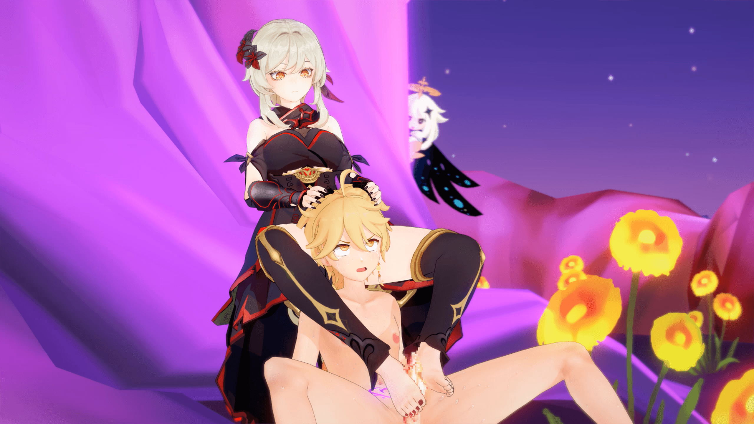 1boy, 1girls, 3d, aether (genshin impact), alternate costume, animated, artist request, belly tattoo, brainwashing, brother and sister, censored, crying, dominant, dominant female, domination, earring, female, femdom, footjob, genshin impact, hair ornament, head between thighs, holding, incest, koikatsu, lumine (genshin impact), male, male/female, mihoyo, mosaic censoring, nude, nude male, paimon (genshin impact), people in background, pleasure face, questionable consent, resisting, sex, siblings, spread legs, straight, twincest