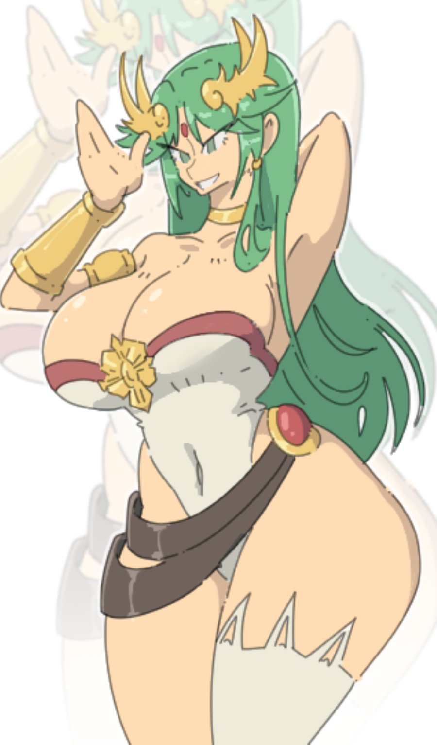 1girls bimbo breasts female female_only green_eyes green_hair kid_icarus leedraw11 nintendo palutena solo