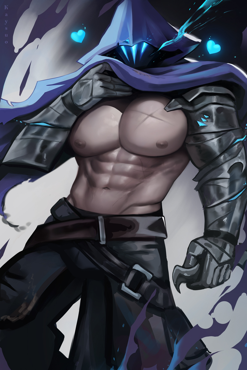 1boy abs bara big_breasts clothed clothing faceless_character faceless_male half-dressed half_naked hoodie kaysuo male male_only mask masked masked_male muscular muscular_male nipples omen_(valorant) pecs solo solo_male toned toned_male valorant