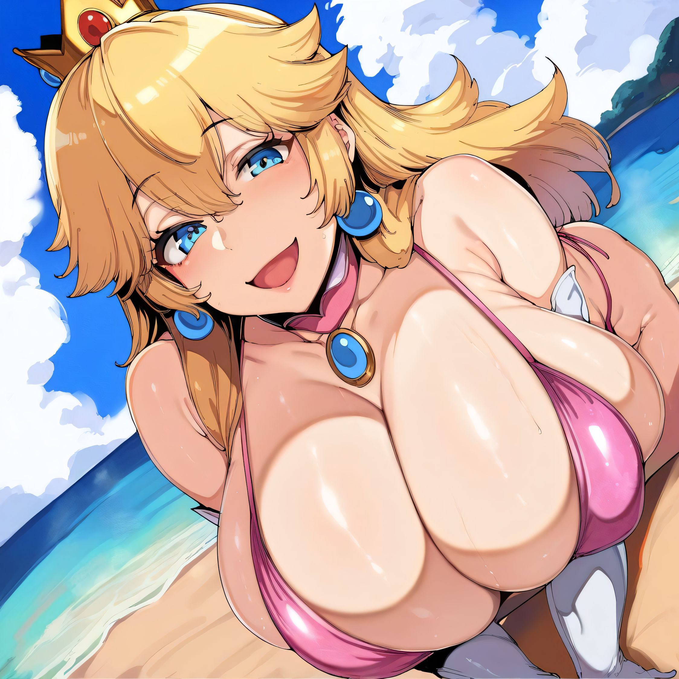 1girls, ai generated, alternate breast size, big breasts, bikini, blonde hair, blue eyes, breasts, busty, castle12, curvaceous, curvy, curvy body, curvy female, curvy figure, female, huge breasts, large breasts, long hair, mario (series), nipples, princess peach, sweat, sweating, sweaty, sweaty body, sweaty breasts, thick thighs, thighs, venus body