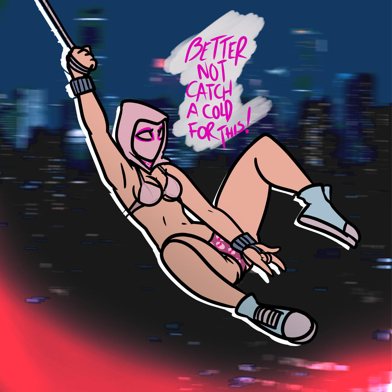 armpit armpits bra embarrassed embarrassed_underwear_female euf female female_focus female_only gwen_stacy marvel mask masked masked_female panties spider-gwen spider-man_(series) sqootshy superhero superheroine underwear