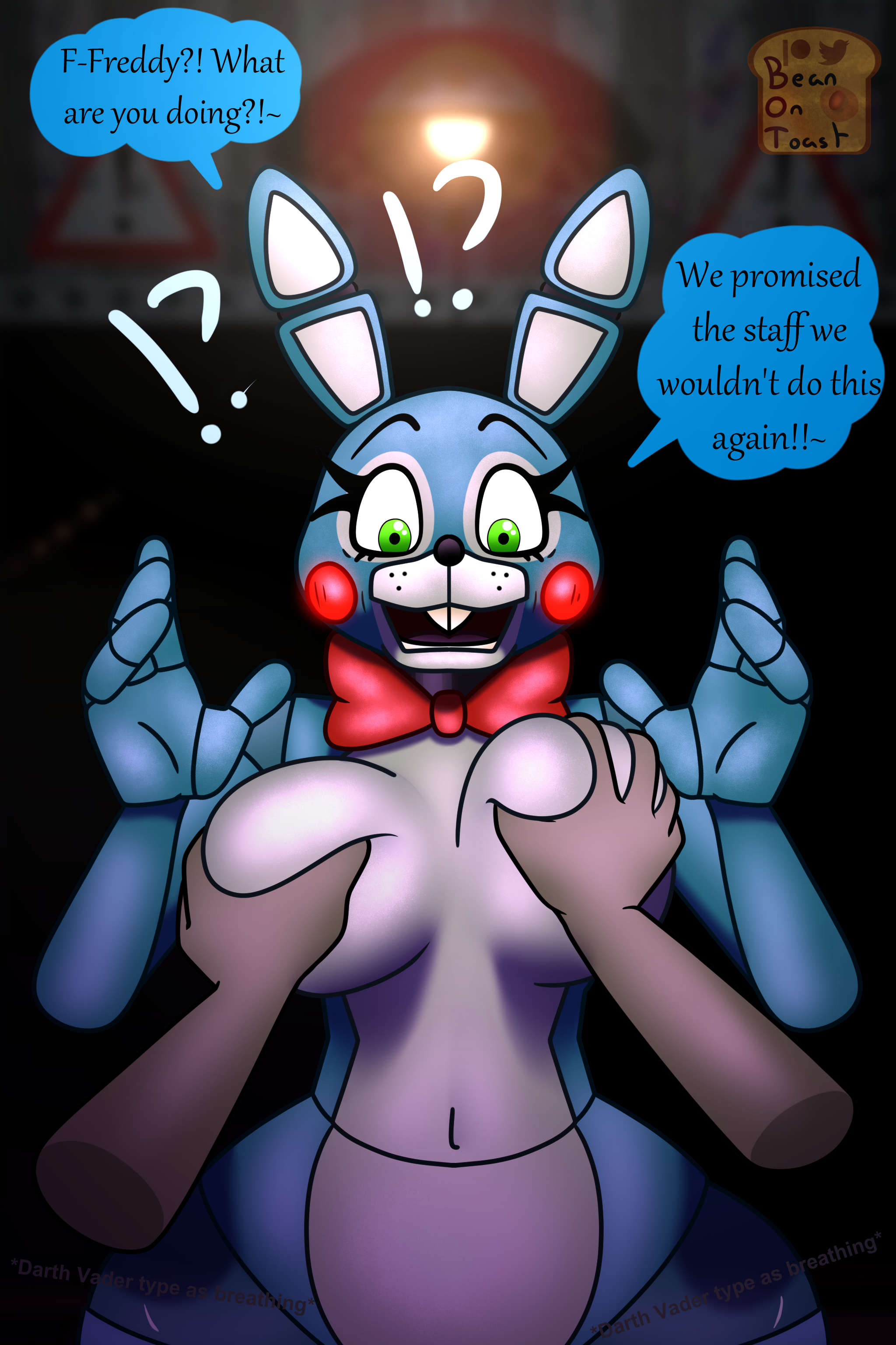 beanontoast, breasts, breasts grab, female, five nights at freddy's, five nights at freddy's 2, rabbit girl, rule 63, straight, toy bonnie (fnaf)