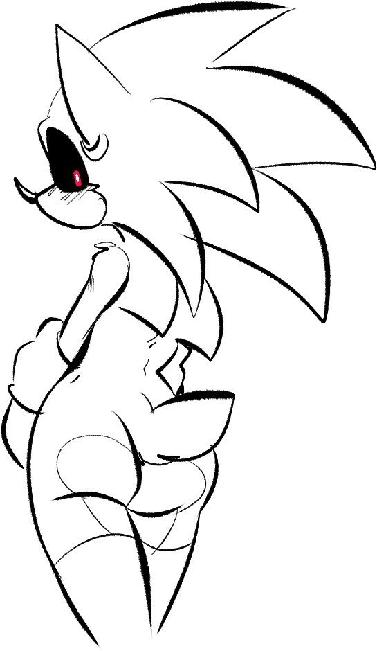 ass, black and white, cuntboy, curse (sonic.exe), femboy, intersex, kenji grimm, looking back, male, sonic (series), sonic.exe, sonic.exe (series), tagme, transgender, transgender man, transmasc, twink