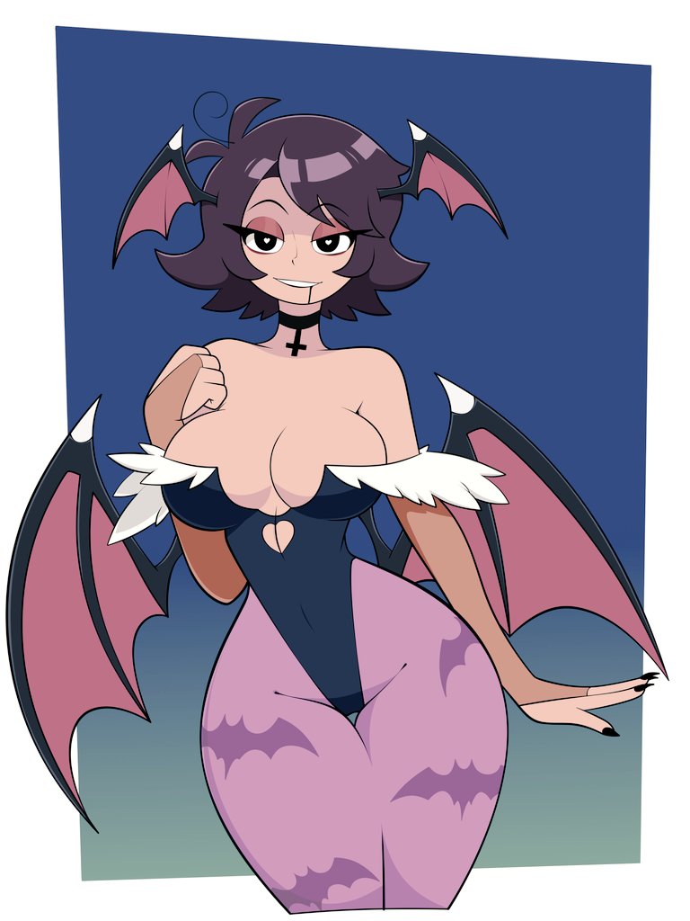 alternate_version ana_(anapijamas) anapijamas big_breasts choker clothed clothed_female clothing cosplay darkstalkers drooling dumbp13 female female_only fully_clothed fully_clothed_female heart-shaped_pupils looking_at_viewer morrigan_aensland_(cosplay) solo solo_female thick_thighs voluptuous voluptuous_female wings