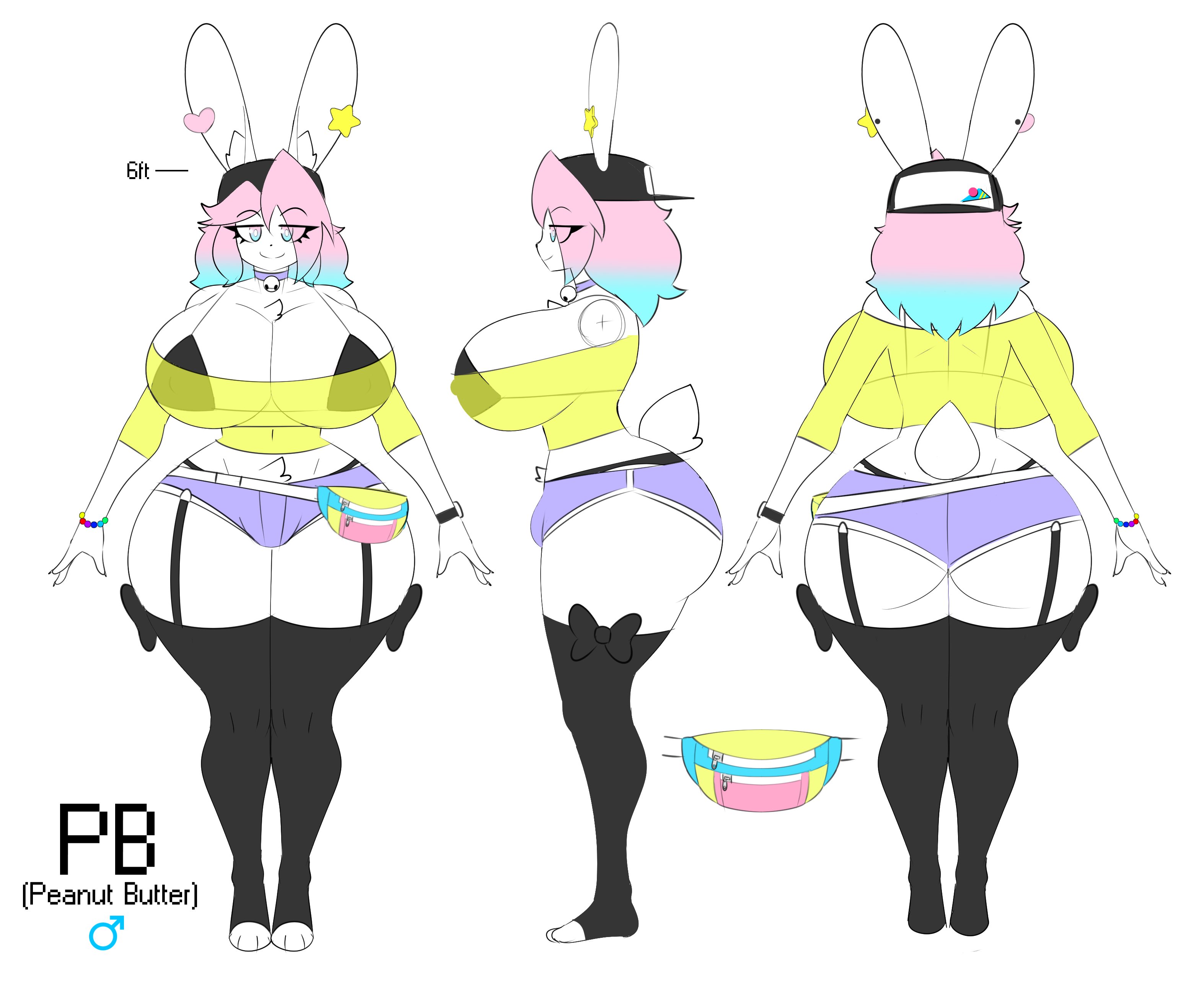 anthro, ass, big ass, big breasts, breasts, bubble ass, bubble butt, busty male, femboy, furry, huge ass, huge breasts, male, male with breasts, peanut butter (theycallhimcake), rabbit, rabbit ears, theycallhimcake, thick thighs, white fur, wide hips