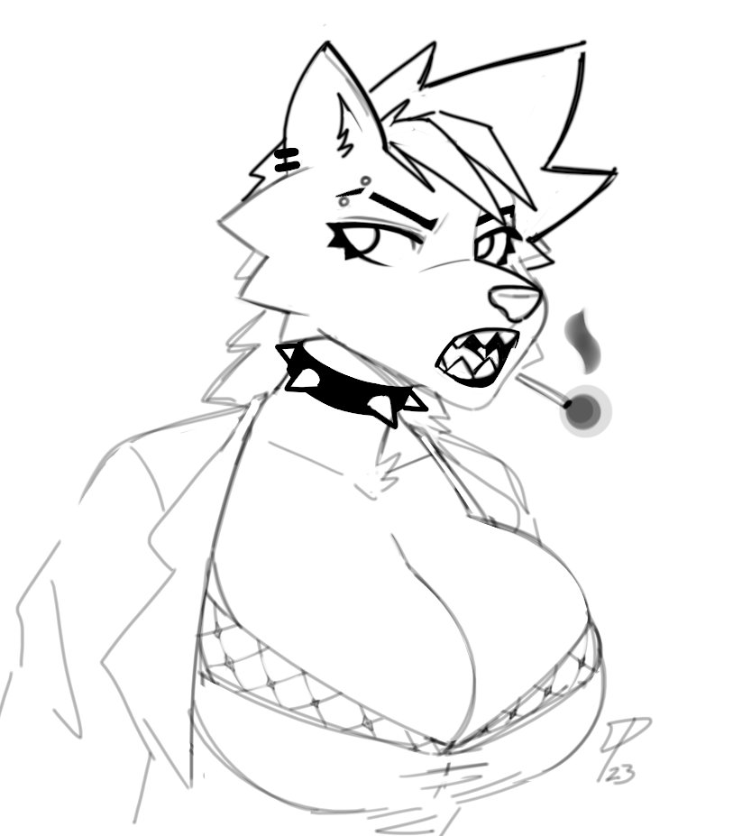 1girls 2020s 2023 2d 2d_(artwork) anthro anthro_only big_breasts bra breasts canid canid_humanoid canine canine_humanoid cleavage cleavage_overflow clothed clothed_female clothes clothing collar cropped cropped_arms cropped_jacket cropped_torso dpronin ear_piercing earrings ears_up eyelashes eyes eyes_open fanart female female_focus female_only first_person_perspective first_person_view fluff fluffy fluffy_chest fluffy_ears fur furry furry_breasts furry_ears furry_female furry_only girl goth goth_girl hair humanoid looking_away looking_back mammal mammal_humanoid neck no_background no_color no_humans oc open_mouth original original_character pierced_ears piercing piercings popsicle punk punk_girl punk_hair sharp_teeth sketch snout solo solo_focus spiked_collar spiked_hair spikes teeth teeth_showing teeth_visible text tongue watermark white_background white_body white_eyes white_fur white_hair wolf wolf_ears wolf_girl wolf_humanoid