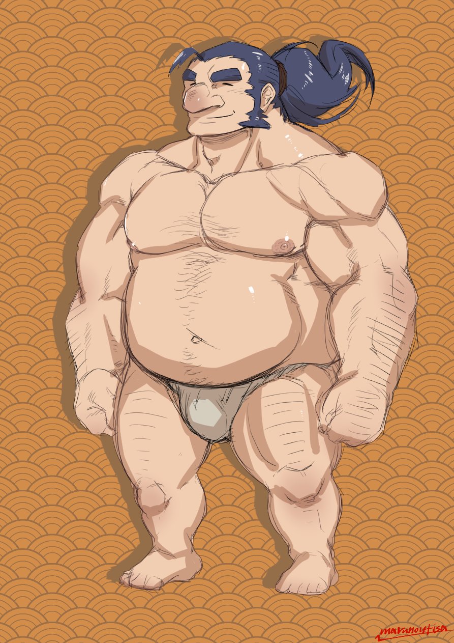 arm_hair bara big_nose blush bulge chest_hair closed_eyes edelweiss_(studio) fundoshi fundoshi_only male male_only marunoutisa musclegut muscles muscular sakuna_of_rice_and_ruin sideburns solo solo_male source_request tauemon tensui_no_sakuna-hime tied_hair year_request