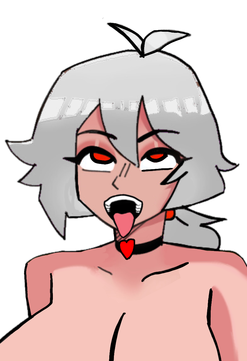 1girls, ahe gao, albedo (ben 10), artist request, ben 10, ben 10 omniverse, big breasts, breasts, breasts bigger than head, female, female only, genderswap, huge breasts, naked, naked female, nude, nude female, red eyes, rule 63, tagme, white hair