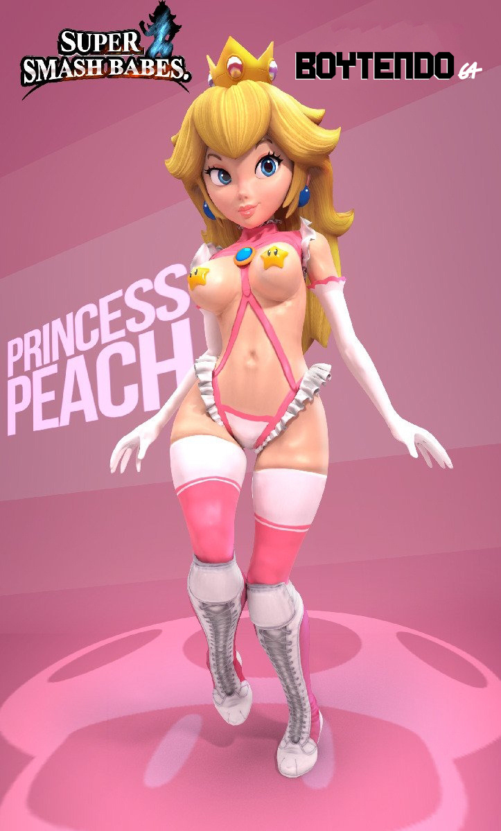 1girls bikini blonde_hair breasts clothing crisisbeat crown elbow_gloves female female_only full_body gloves long_hair mario_(series) nipple_shield pink_socks princess_peach revealing_clothes smile socks solo standing super_smash_bros. tall_boots thigh_socks thighhighs thighs white_socks