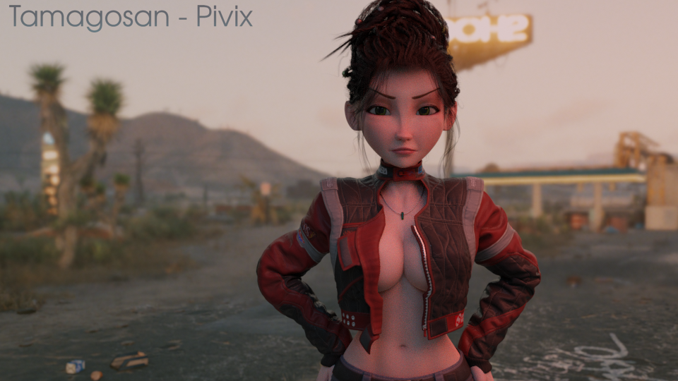 3d aunt_cass big_breasts big_hero_6 brown_hair cass_hamada cd_projekt_red country cyberpunk_2077 dark-skinned_female dark_skin disney fanbox female female_only green_eyes half-dressed jacket jacket_only jacket_open light-skinned_female light_skin looking_at_viewer marvel marvel_comics nomad panam_palmer pixiv self_upload suggestive suggestive_look tamagosan video_game watermark