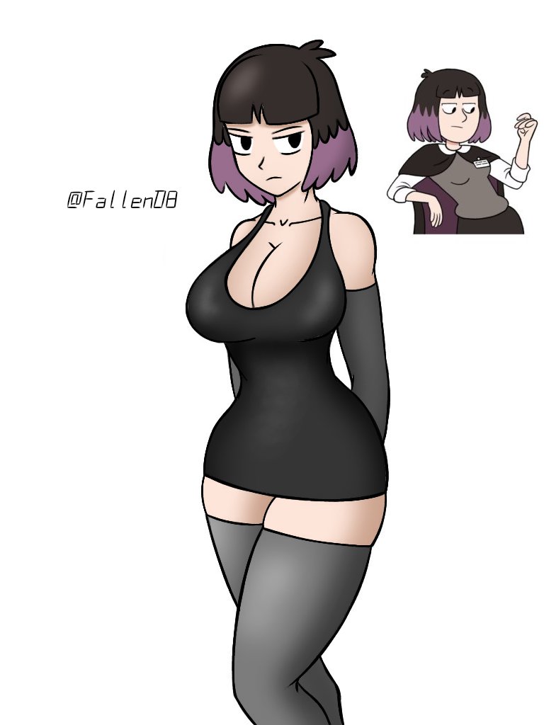 black_hair black_legwear black_nightgown fallend8 female goth hilda_(series) huge_breasts kaisa_(hilda) large_breasts legwear nightdress nightgown pale-skinned_female pale_skin purple_hair thick_thighs voluptuous voluptuous_female wide_hips wide_thighs