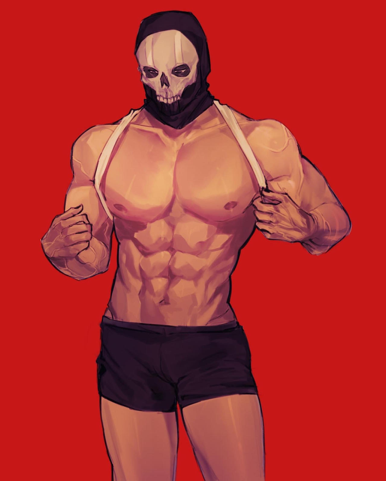 1boy, artist request, call of duty, call of duty modern warfare 2 (2022), ghost (modern warfare 2), human, male, mask, masked male, simon riley, solo male, tagme, underwear