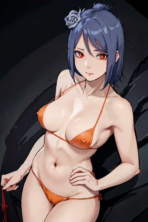 1girls, ai generated, aikoi, bikini, blue hair, blush, cameltoe, embarrassed, female, female only, flower, flower in hair, konan, long hair, looking at viewer, micro bikini, naruto, naruto (series), naruto shippuden, orange eyes, puffy nipples, pussy, revealing swimsuit, skimpy, skimpy bikini, solo, solo focus, swimsuit, visible nipples