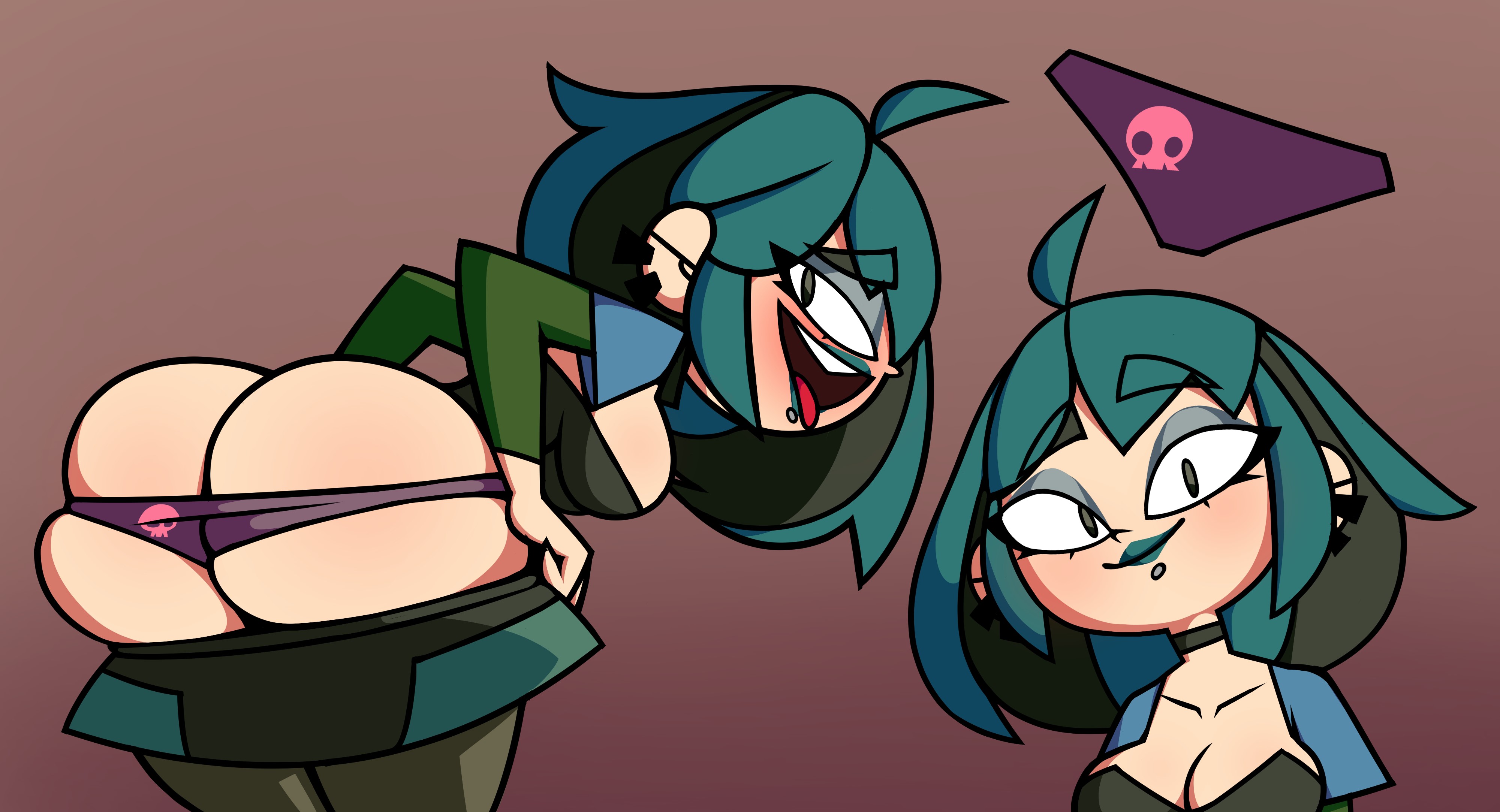 1girls, ass, ass cleavage, ass crack, bent over, big ass, big breasts, breasts, butt crack, canon panties, curvy female, female, female only, goth, green hair, gwen (tdi), metuloser404, panties, print panties, purple panties, rear view, sinisterloli, solo female, total drama island