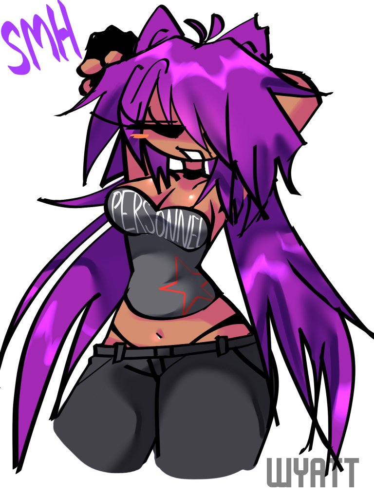 1girls black black_collar black_panties breasts cleavage clothed clothing coldsteel_the_hedgehog collar female fingerless_gloves friday_night_funkin gloves human pov purple_hair rule_63 solo sonic_(series) text