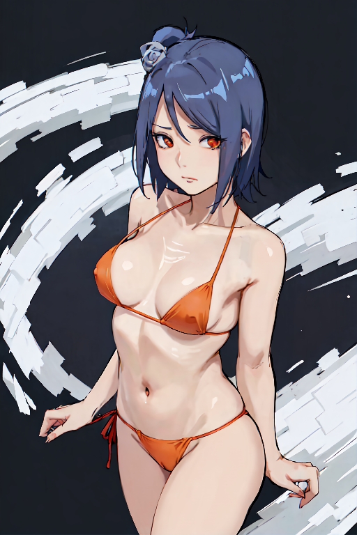 1girls, ai generated, aikoi, bikini, blue hair, blush, cameltoe, embarrassed, female, female only, flower, flower in hair, konan, long hair, looking at viewer, micro bikini, naruto, naruto (series), naruto shippuden, nipples, orange eyes, pussy, revealing swimsuit, skimpy, skimpy bikini, solo, solo focus, swimsuit, visible nipples