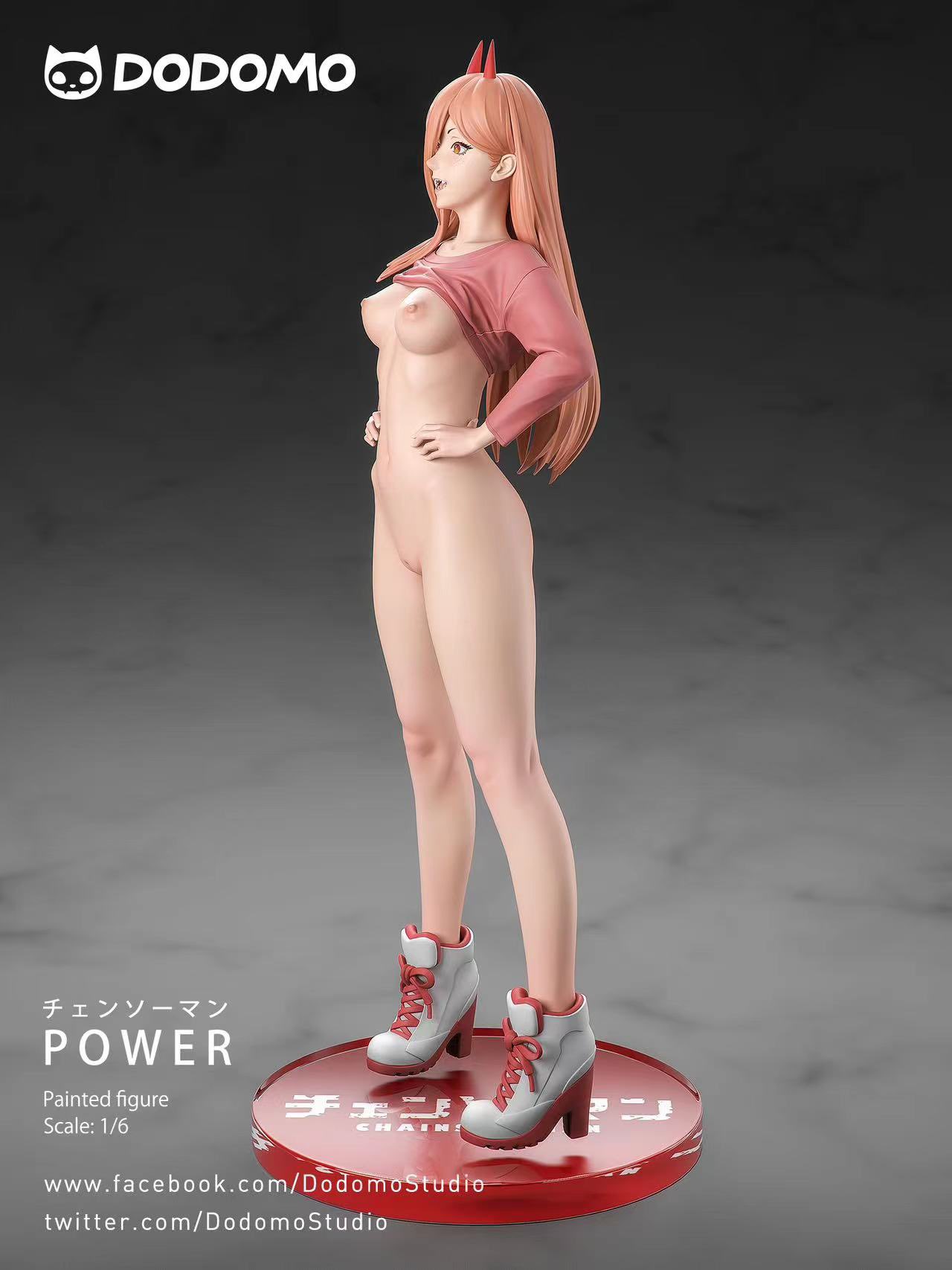 1girls 3d areolae ass belly_button breasts breasts_out chainsaw_man cleft_of_venus dodomo_studio fangs female female_only figure figurine functionally_nude functionally_nude_female hands_on_hips horns innie_pussy light-skinned_female light_skin long_hair medium_breasts midriff naked_footwear navel nipples orange_eyes partially_clothed pink_hair power_(chainsaw_man) power_(figure) power_(figurine) shirt_lift side_view sneakers statue t-shirt thighs vagina