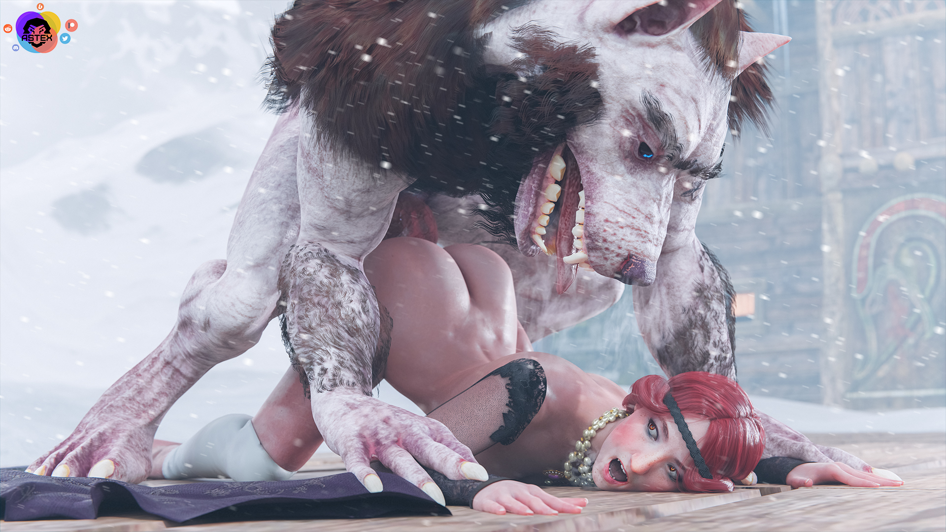 1boy, 1girls, 3d, ass, ass focus, astex, beast, big breasts, breasts, butt focus, cd projekt red, doggy style, female, from behind, light skin, light-skinned female, looking at partner, male, orianna (the witcher), sex, sex from behind, the witcher (series), the witcher 3: wild hunt, werewolf
