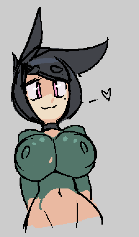 black hair, bodypaint, breasts, choker, color, cragscleft, female, heart, looking down, mole, naked, nipples, original, original character, painted clothes, puffy nipples, purple eyes, rigatoni (cragscleft), short hair, sketch