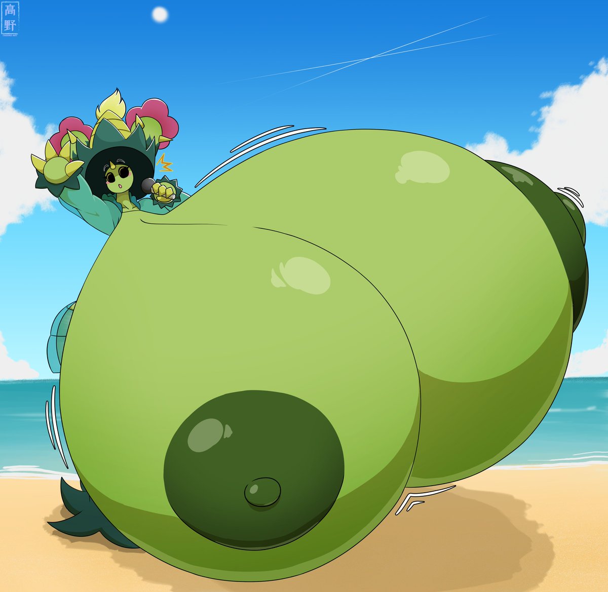 adriana (rubyqm), bikini, breast expansion, breast growth, breast growth (enlargement), breasts, breasts bigger than head, female, hyper, hyper breasts, ludicolo, maractus, massive breasts, pokemon, takano (artist), thick thighs
