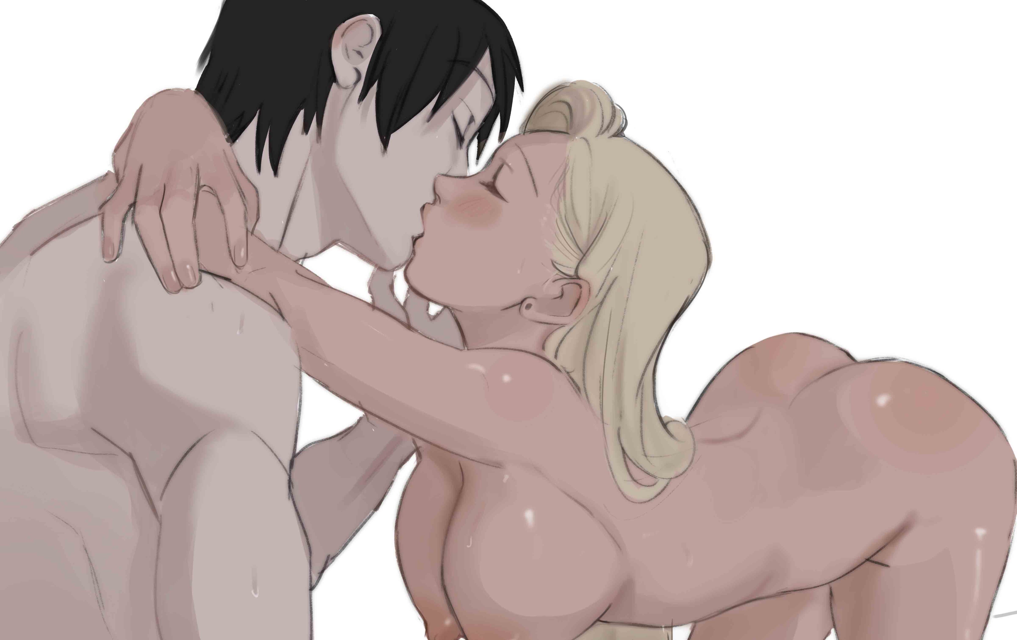 1boy, 1girls, arched back, areolae, ass, bent over, big breasts, blonde hair, blush, breasts, busty, canon couple, closed eyes, couple, cuddling, ear piercing, earrings, embrace, embracing, erect nipples, female, hi res, high resolution, highres, hug, hugging, husband and wife, ino yamanaka, jewelry, kissing, large areolae, large breasts, light skin, light-skinned female, light-skinned male, lips, lipstick, makeup, male, married couple, monday mint, nail polish, naked, naruto, naruto (series), naruto shippuden, naruto: the last, nipples, nude, nude female, nude male, painted nails, pale skin, pale-skinned female, pale-skinned male, pink lips, pink lipstick, pink nail polish, pink nails, pink nipples, romantic, romantic ambiance, romantic couple, sai, shounen jump, voluptuous, white background