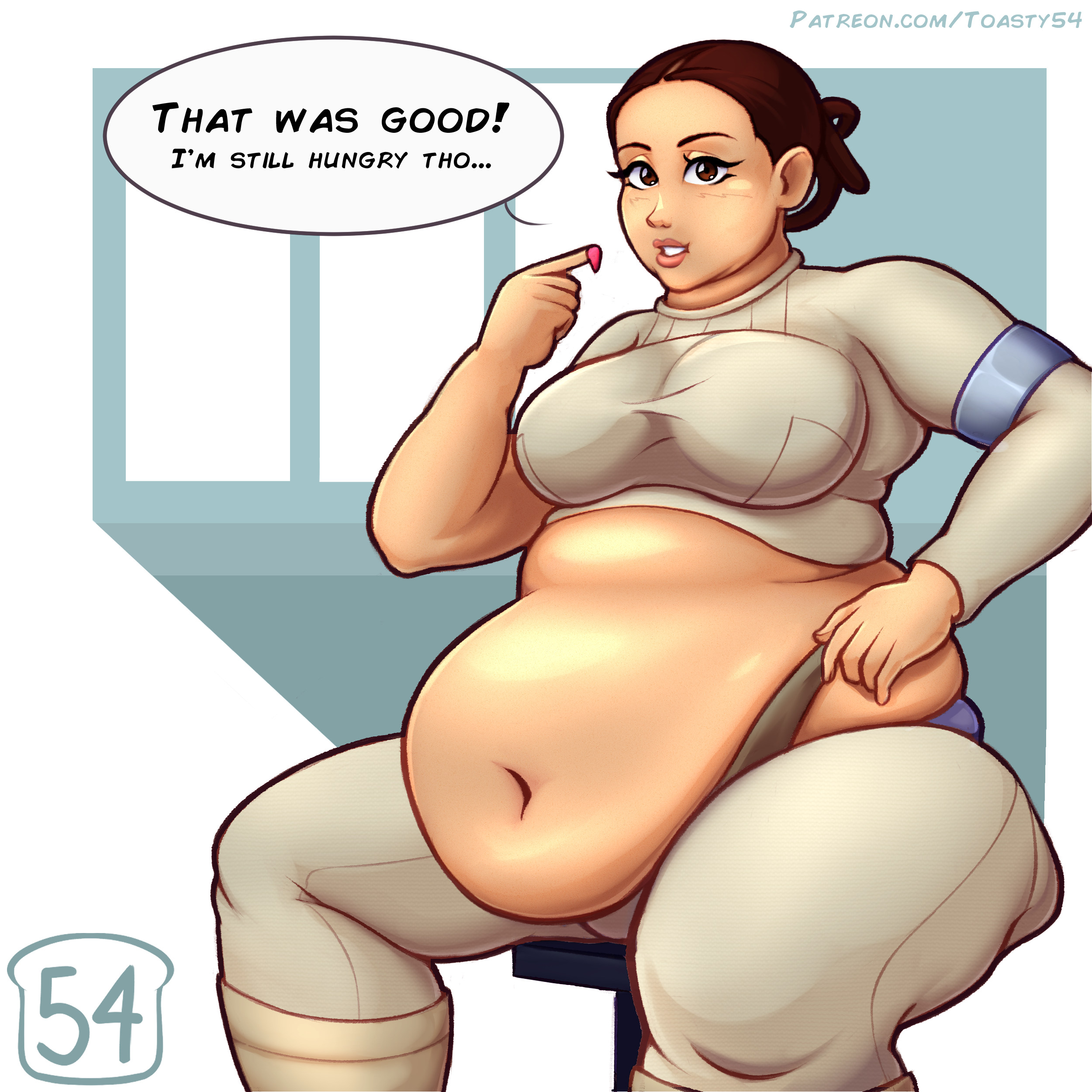 1girls, alternate body type, bbw, belly, big belly, big breasts, breasts, brown hair, dialogue, fat, female, midriff, overweight, overweight female, padme amidala, solo, star wars, text, thick thighs, toasty54