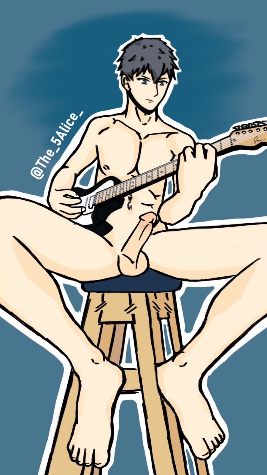 big_penis black_hair blue_eyes electric_guitar erection feet gay given_(anime) guitar male_only the_5alice uenoyama_ritsuka_(given) yaoi