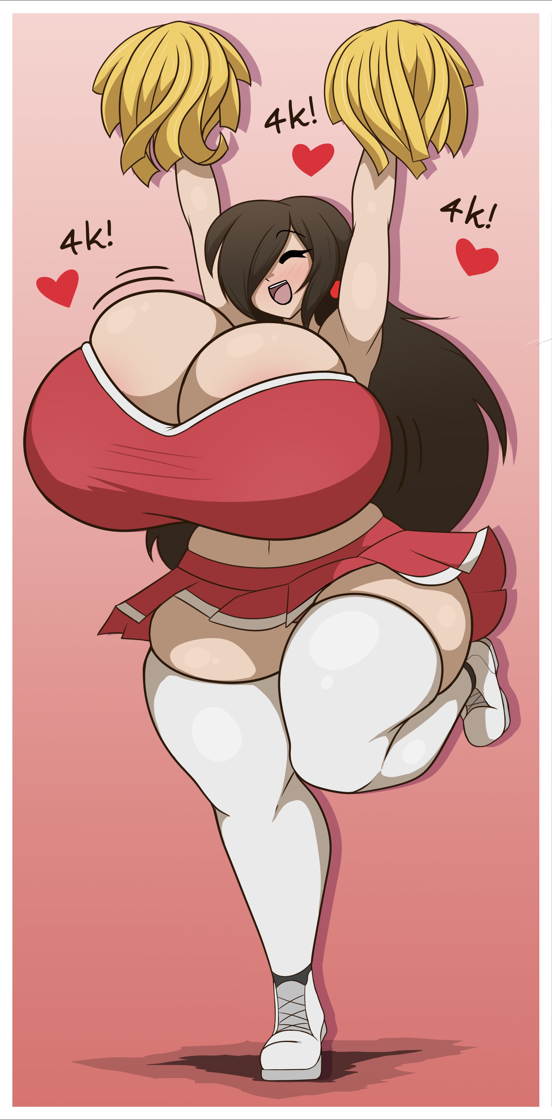 breasts, breasts bigger than head, cheerleader uniform, female, gigantic breasts, happy, takano (artist), vannie (takano)