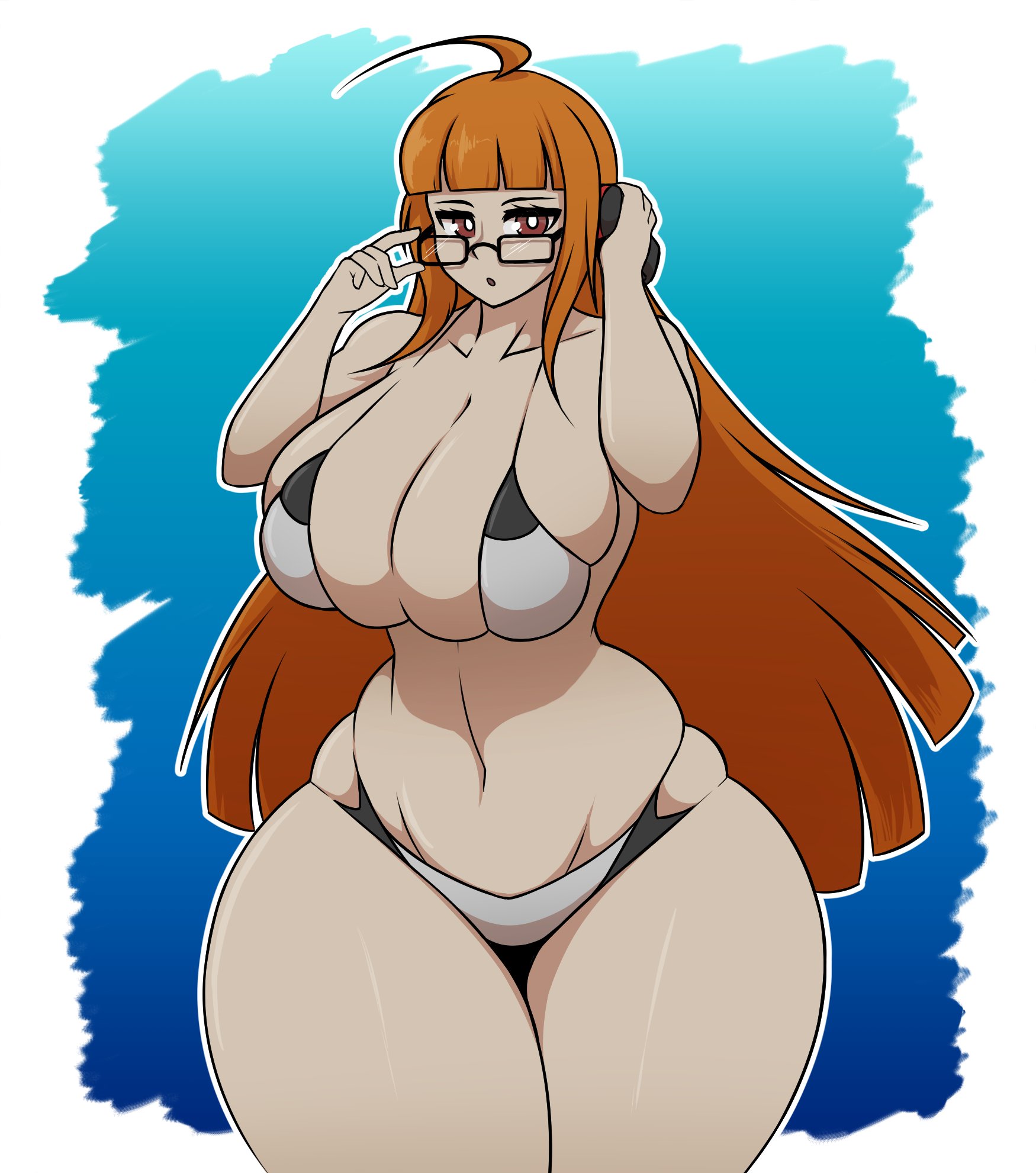 1girls, aged up, alternate ass size, alternate body type, alternate breast size, atlus, big breasts, bikini, breasts, breasts bigger than head, brown eyes, chubby, chubby female, curvaceous, curvy, curvy figure, female, female only, glasses, hourglass figure, huge breasts, huge thighs, large breasts, long hair, megami tensei, older, orange hair, persona, persona 5, plump, sakura futaba, swimsuit, takano (artist), thick thighs, thighs, voluptuous, voluptuous female, wide hips