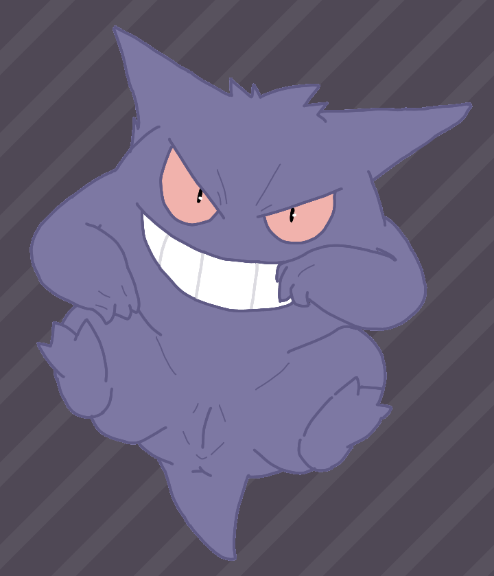 ambiguous_gender anus female feral generation_1_pokemon gengar genitals ghost grin monster nintendo on_model pokemon pokemon_(species) presenting presenting_pussy purple_body pussy red_sclera smile solo yaroul